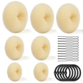 TsMADDTs Ring Style Bun Maker Set - 7 Golden Bun Makers, 5 Hair Ties, 20 Bobby Pins for Chignon Hairstyles