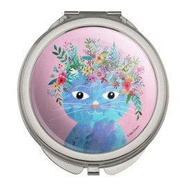 GRAPHICS & MORE Blue Cat Flower Hat Compact Travel Purse Handbag Makeup Mirror