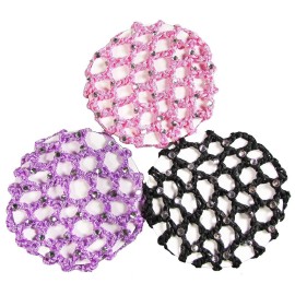 6Pcs Rhinestone Bun Cover Crochet Snood Hair Net Hair Accessories for Women Girls Ballet Dance Skating Random Color