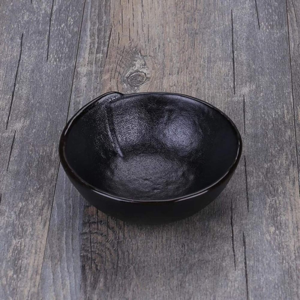 WOLFLAND Vintage Design Handmade Pottery Shaving Bowl Thicken Ceramic Soap Dish Black 4.3