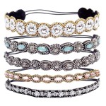 Rhinestone Beaded Elastic Headband - 5 Pcs Fashionable Style Crystal Beaded Hair Ties, Handmade Jewely Headband for Women Girls Lady