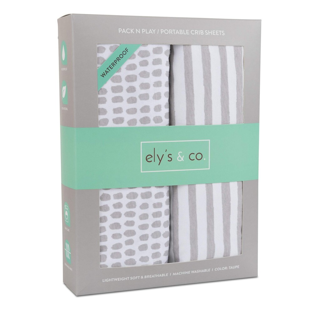 Ely\'s & Co. Patent Pending Waterproof Pack N Play | Mini Portable Crib Sheet with Mattress Pad Cover Protection I Neutral Taupe Grey Baby Girl and Boy