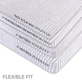 Ely\'s & Co. Patent Pending Waterproof Pack N Play | Mini Portable Crib Sheet with Mattress Pad Cover Protection I Neutral Taupe Grey Baby Girl and Boy