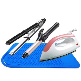 Heat Resistant Mat for Curling Irons, Hair Straightener, Flat Irons and Hair Styling Tools 9 x 6.5, Blue