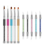 10 Piece Nail Art Brush Set - Silicone Tools, Foil Tool, Sculpture Pen, Dual-Tipped Carving Pen, Poly Gel Brushes