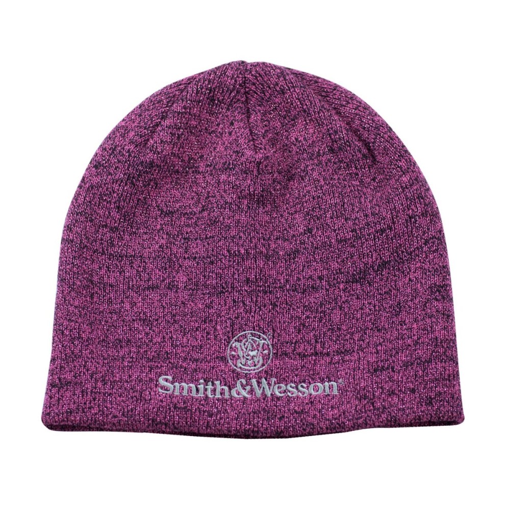 Smith & Wesson Womens Logo Knit Beanie Hat, One Size Ladies Cap, Heather Pink and Black(Size-L/XL)