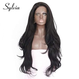 Sylvia Soft Natural Black 1B Lace Front Wig 24 Inch Long Natural Wave Synthetic Wigs Natural Hairline Middle Parting Half Hand Tied Wig 180% Density Heat Resistant Hair Replacement Sylvia Soft Natural Black 1B Lace Front Wig 24 Inch Long Natural Wave Synthetic Wigs Natural Hairline Middle Parting Half Hand Tied Wig 180% Density Heat Resistant Hair Replacement