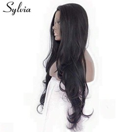 Sylvia Soft Natural Black 1B Lace Front Wig 24 Inch Long Natural Wave Synthetic Wigs Natural Hairline Middle Parting Half Hand Tied Wig 180% Density Heat Resistant Hair Replacement Sylvia Soft Natural Black 1B Lace Front Wig 24 Inch Long Natural Wave Synthetic Wigs Natural Hairline Middle Parting Half Hand Tied Wig 180% Density Heat Resistant Hair Replacement