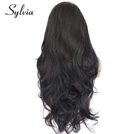 Sylvia Soft Natural Black 1B Lace Front Wig 24 Inch Long Natural Wave Synthetic Wigs Natural Hairline Middle Parting Half Hand Tied Wig 180% Density Heat Resistant Hair Replacement Sylvia Soft Natural Black 1B Lace Front Wig 24 Inch Long Natural Wave Synthetic Wigs Natural Hairline Middle Parting Half Hand Tied Wig 180% Density Heat Resistant Hair Replacement