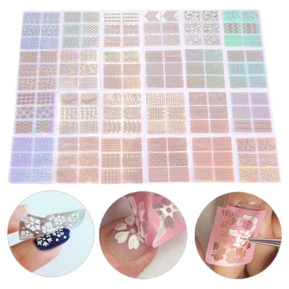 24Pcs DIY Nail Vinyls Nail Stencil Sticker Sheets Set, Manicure Nail Art Decal Decoration Tool with and Stencil Sheets Design, Templates Stickers Equipment for Decorations Drawing