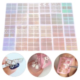 24Pcs DIY Nail Vinyls Nail Stencil Sticker Sheets Set, Manicure Nail Art Decal Decoration Tool with and Stencil Sheets Design, Templates Stickers Equipment for Decorations Drawing