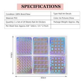 24Pcs DIY Nail Vinyls Nail Stencil Sticker Sheets Set, Manicure Nail Art Decal Decoration Tool with and Stencil Sheets Design, Templates Stickers Equipment for Decorations Drawing