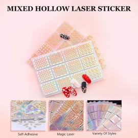 24Pcs DIY Nail Vinyls Nail Stencil Sticker Sheets Set, Manicure Nail Art Decal Decoration Tool with and Stencil Sheets Design, Templates Stickers Equipment for Decorations Drawing