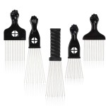 Folansy 5 Pcs Afro Comb Metal African American Pick Comb Hairdressing Styling Tool Hair Pick for Hair Styling black