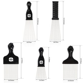 Folansy 5 Pcs Afro Comb Metal African American Pick Comb Hairdressing Styling Tool Hair Pick for Hair Styling black