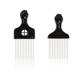 Folansy 5 Pcs Afro Comb Metal African American Pick Comb Hairdressing Styling Tool Hair Pick for Hair Styling black