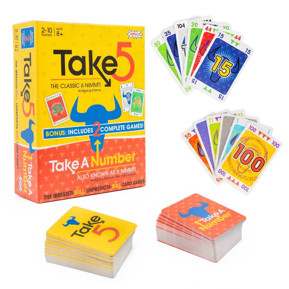 AMIGO Games Take 5 & Take a Number - Two Complete Games in One - Take 5 is The Classic 6 Nimmt! & Take a Number is Also Known as X Nimmt! - Classic Card Games for Kids & Adults Ages 8 & Older