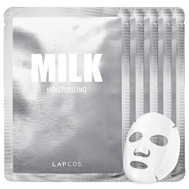 LAPCOS Milk Sheet Mask, Moisturizing Daily Face Mask to Replenish and Restore Dry Skin, Korean Beauty Favorite, 5-Pack