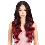 Joedir 26 Big Curly Wavy Supreme Free Parting HD Lace Frontal Wigs With Baby Hair High Temperature Synthetic Wigs For Women 180% Density Wigs(Ombre Black to Dark Wine Color)