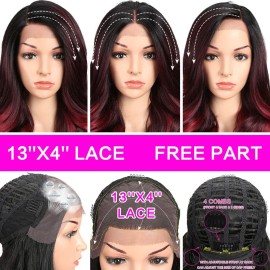 Joedir 26 Big Curly Wavy Supreme Free Parting HD Lace Frontal Wigs With Baby Hair High Temperature Synthetic Wigs For Women 180% Density Wigs(Ombre Black to Dark Wine Color)
