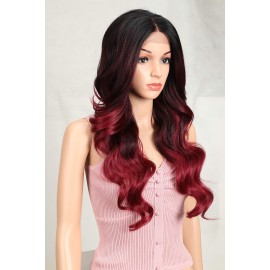 Joedir 26 Big Curly Wavy Supreme Free Parting HD Lace Frontal Wigs With Baby Hair High Temperature Synthetic Wigs For Women 180% Density Wigs(Ombre Black to Dark Wine Color)
