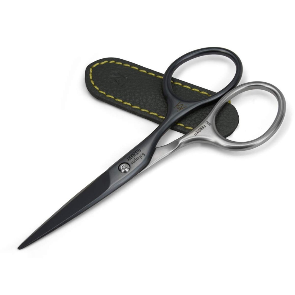 GERMANIKURE Moustache and Beard Scissors - Self-Sharpening FINOX22 Titanium Coated Stainless Steel Professional Grooming Tools in Leather Case - Ethically Made in Solingen Germany - 2706