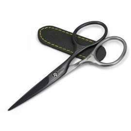 GERMANIKURE Moustache and Beard Scissors - Self-Sharpening FINOX22 Titanium Coated Stainless Steel Professional Grooming Tools in Leather Case - Ethically Made in Solingen Germany - 2706