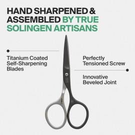 GERMANIKURE Moustache and Beard Scissors - Self-Sharpening FINOX22 Titanium Coated Stainless Steel Professional Grooming Tools in Leather Case - Ethically Made in Solingen Germany - 2706