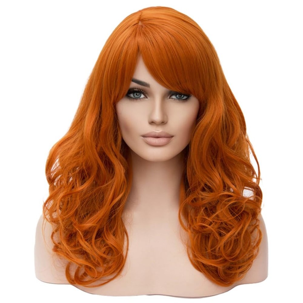 BERON Orange Wigs for Women Curly Side Bangs Girls Wig Wavy Heat Resistant Synthetic Hair Wigs for Halloween Cosplay Costume Party Wig BERON Orange Wigs for Women Curly Side Bangs Girls Wig Wavy Heat Resistant Synthetic Hair Wigs for Halloween Cosplay Costume Party Wig
