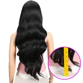 Joedir 30 inch Lace Front Long wavy Synthetic Hair Wigs for Women 130% Density wigs with Heat Resistant Fiber (Black)
