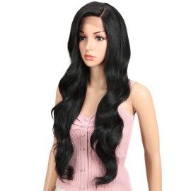 Joedir 30 inch Lace Front Long wavy Synthetic Hair Wigs for Women 130% Density wigs with Heat Resistant Fiber (Black)