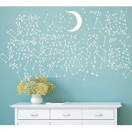 DXLING 190 Gold Star Constellation Wall Decal Kids Bedroom Removable Decoration Outer Space Nursery Sticekrs Zodiac Astronomy Art Mural Decor ZB162 (White)