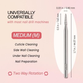 PANA 3/32 Carbide Cuticle Nail Drill Bit for Cuticle Cleaning, Dead Skin Removal, Gel Polish & Acrylic Removal, Under Nail Cleaner, Nail Salon, Manicure Tools (Sharp Point - Silver, Medium)