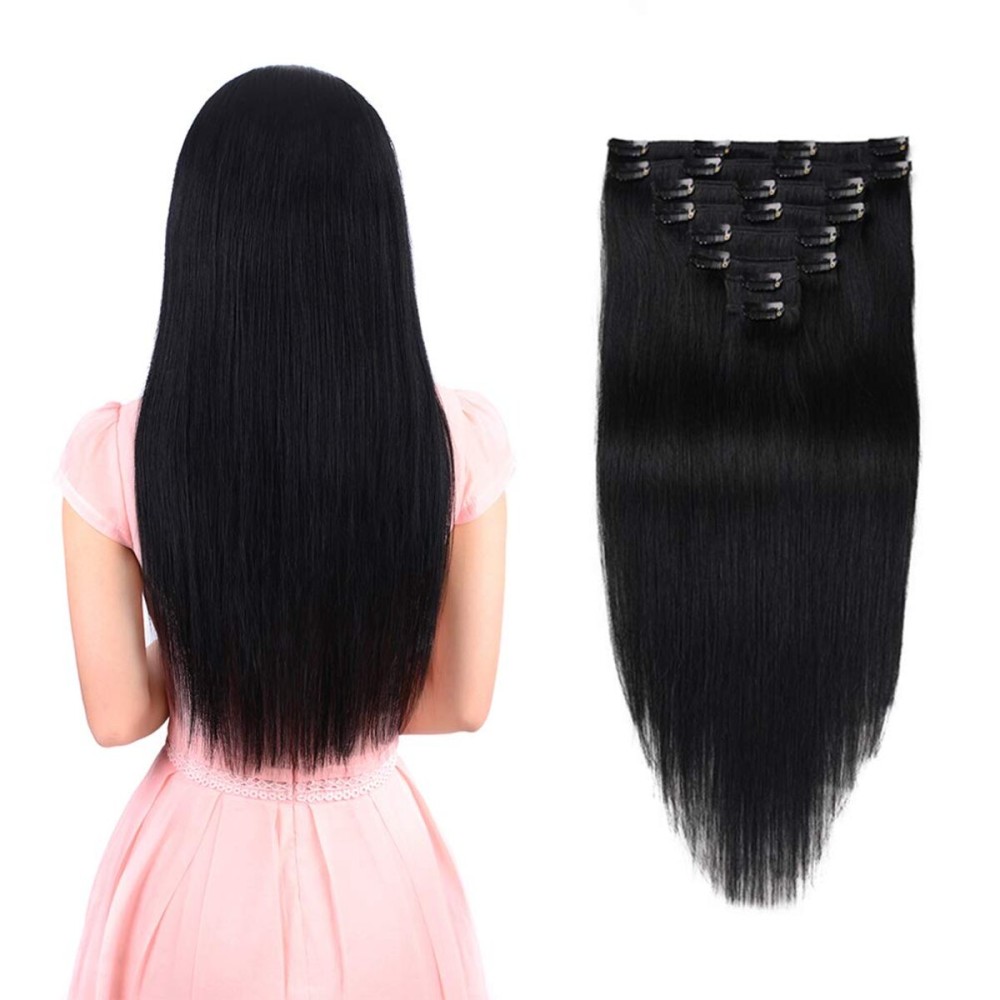 Real Clip in Hair Extensions Black 8 Pieces - Premium Women Straight Double Weft Thick Remy Hair Extensions Clip in on Human Hair for Short Hair (18 / 18 inch, 1, 112 grams/3.9 Oz) Real Clip in Hair Extensions Black 8 Pieces - Premium Women Straight Double Weft Thick Remy Hair Extensions Clip in on Human Hair for Short Hair (18 / 18 inch, 1, 112 grams/3.9 Oz)