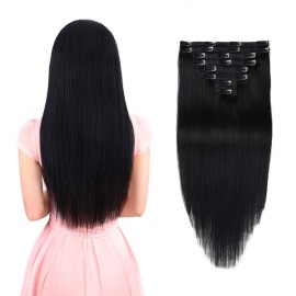 Real Clip in Hair Extensions Black 8 Pieces - Premium Women Straight Double Weft Thick Remy Hair Extensions Clip in on Human Hair for Short Hair (18 / 18 inch, 1, 112 grams/3.9 Oz)