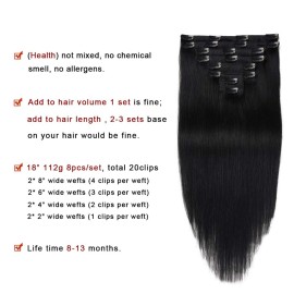 Real Clip in Hair Extensions Black 8 Pieces - Premium Women Straight Double Weft Thick Remy Hair Extensions Clip in on Human Hair for Short Hair (18 / 18 inch, 1, 112 grams/3.9 Oz) Real Clip in Hair Extensions Black 8 Pieces - Premium Women Straight Double Weft Thick Remy Hair Extensions Clip in on Human Hair for Short Hair (18 / 18 inch, 1, 112 grams/3.9 Oz)