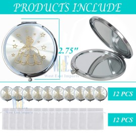 WE Makeup Compact Mirror Favor Cinderlla 12PCS Quinceanera Round Pocket Purse Hand Mirror Cenicienta wih Organza Gift Bag Girl