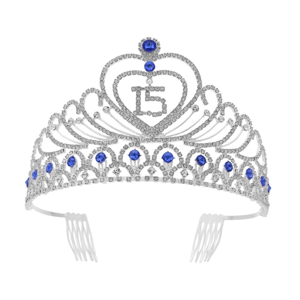 Birthday Party Rhinestone Crystal Tiara Crown Sweet 15 Birthday Tiara (Blue)