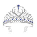 Birthday Party Rhinestone Crystal Tiara Crown Sweet 15 Birthday Tiara (Blue)