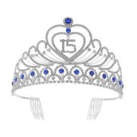 Birthday Party Rhinestone Crystal Tiara Crown Sweet 15 Birthday Tiara (Blue)