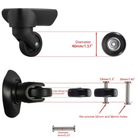 OwnMy 40mm x 18mm Luggage Suitcase Replacement Wheels, Rubber Swivel Caster Wheels Bearings Repair Kits, A Set of 4