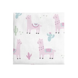 NoJo Super Soft Pink Llama Nursery Mini Crib Fitted Sheet, Pink, White, Green