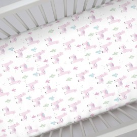 NoJo Super Soft Pink Llama Nursery Mini Crib Fitted Sheet, Pink, White, Green