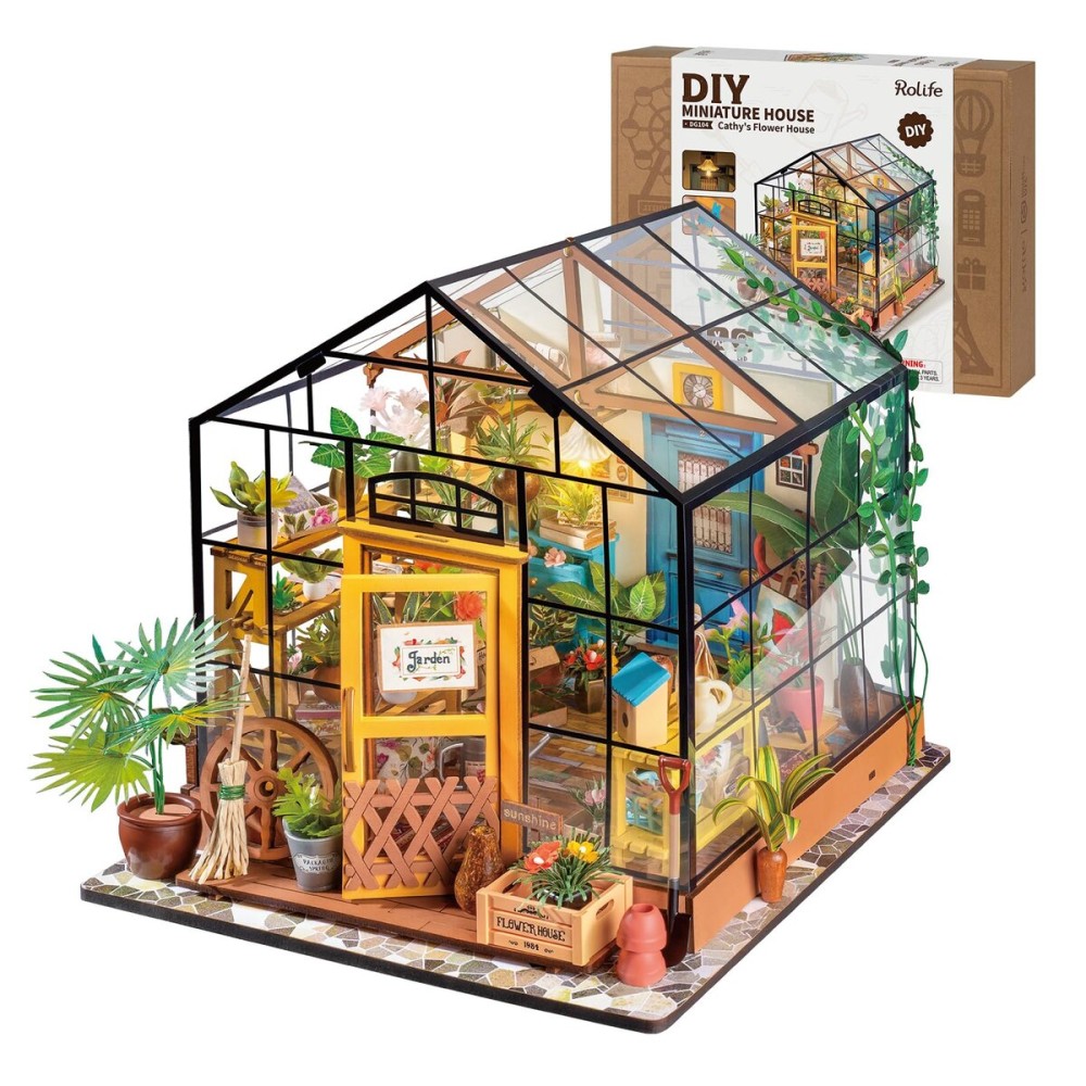 Rolife DIY Miniature Dollhouse Kit,Green House with Furniture and LED,Wooden Dollhouse Kit,Best Birthday and Valentine\'s Day Gift for Women and Girls