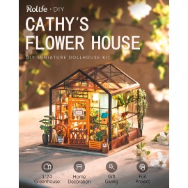 Rolife DIY Miniature Dollhouse Kit,Green House with Furniture and LED,Wooden Dollhouse Kit,Best Birthday and Valentine\'s Day Gift for Women and Girls
