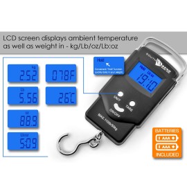 South Bend Digital Hanging Fishing Scale and Tape Measure with Backlit LCD Display, 110lb/50kg Weight Capacity (Batteries Included)