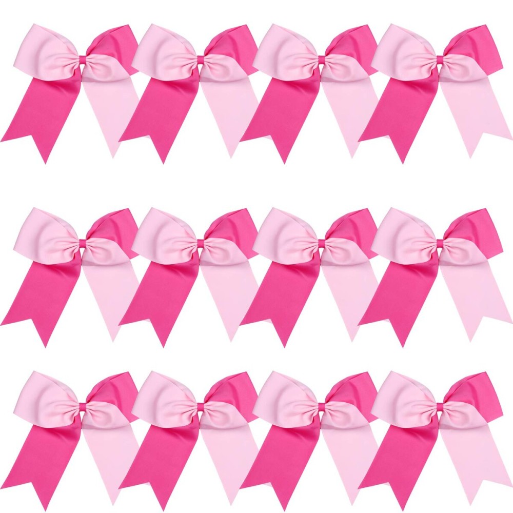 8 Inch 2 Colors Jumbo Cheerleader Bows Ponytail Holder Cheerleading Bows Hair (Pink/Hot Pink)