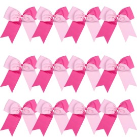 8 Inch 2 Colors Jumbo Cheerleader Bows Ponytail Holder Cheerleading Bows Hair (Pink/Hot Pink)