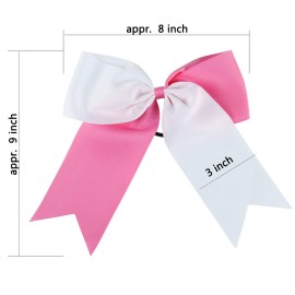 8 Inch 2 Colors Jumbo Cheerleader Bows Ponytail Holder Cheerleading Bows Hair (Pink/Hot Pink)