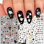 TailaiMei 1500 Pcs Halloween Nail Decals Stickers, 12 Sheets Self-Adhesive DIY Nail Art Tips Stencil for Halloween Party, Include Pumpkin/Bat/Ghost/Witch etc